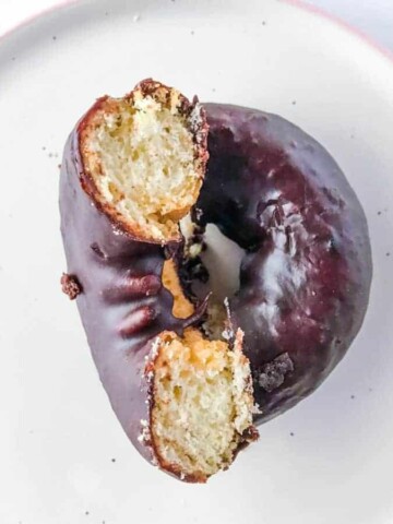 Aldi Gluten-Free Chocolate Frosted Doughnut Split on Half.