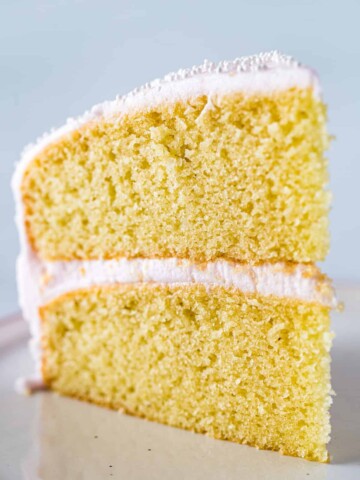 Slice of almond flour cake on a plate.