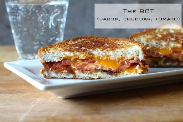 Gluten-free Grilled Bacon, Cheddar, and Tomato Sandwich.