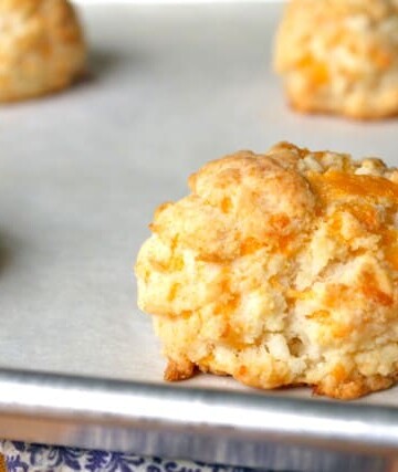 Red Lobster Cheddar Bay Biscuits Gluten Free on a baking sheet.