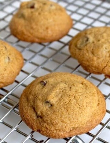 Gluten-Free Chocolate Chip Cookies on wire rack.