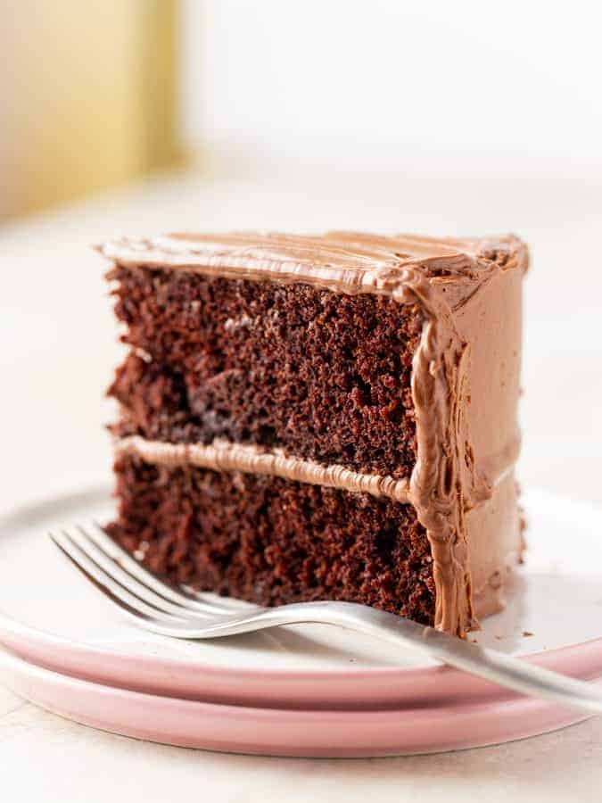 Slice of Gluten-Free Chocolate Cake on a Plate.