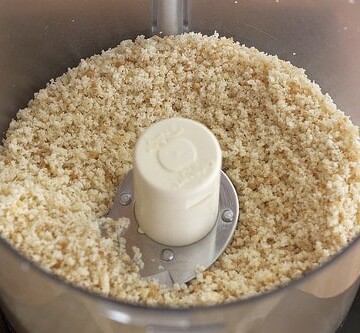 Fresh Gluten-Free Bread Crumbs in food processor bowl.