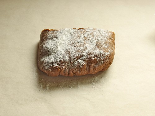 Gluten-free gingerbread dough dusted with white rice flour.