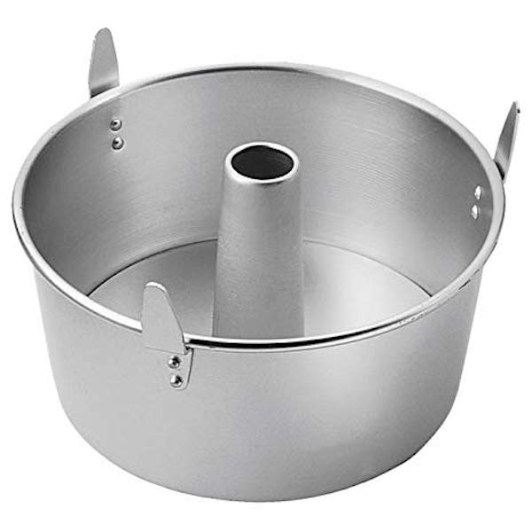 Empty angel food cake pan