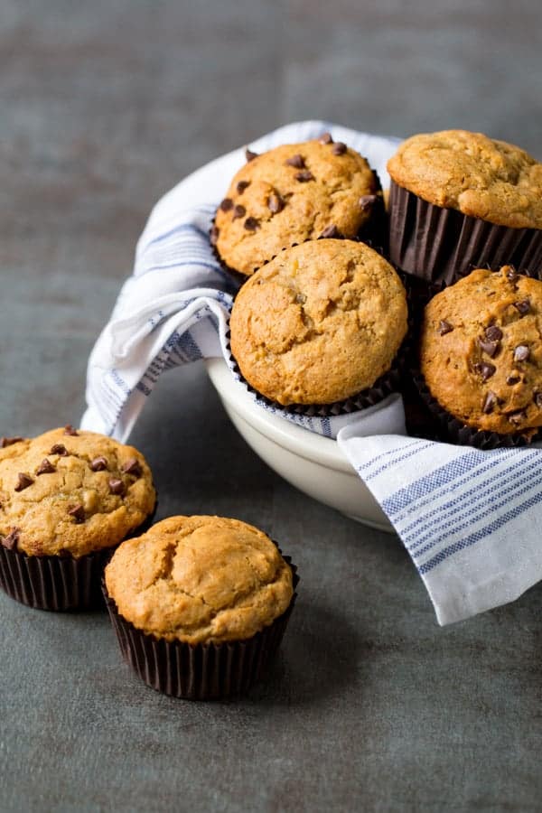 Basket of gluten-free banana muffins.