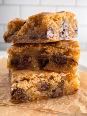 Three gluten-free blondies in a stack.