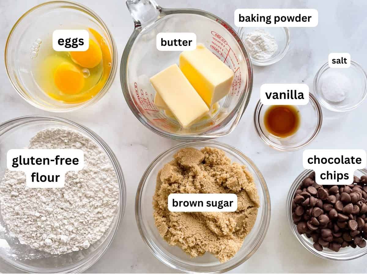 Gluten-free blondies ingredients on counter.