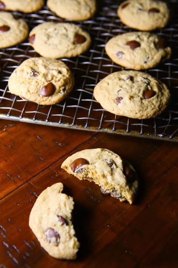 Gluten-Free Chocolate Chip Cookies on a wire rack.