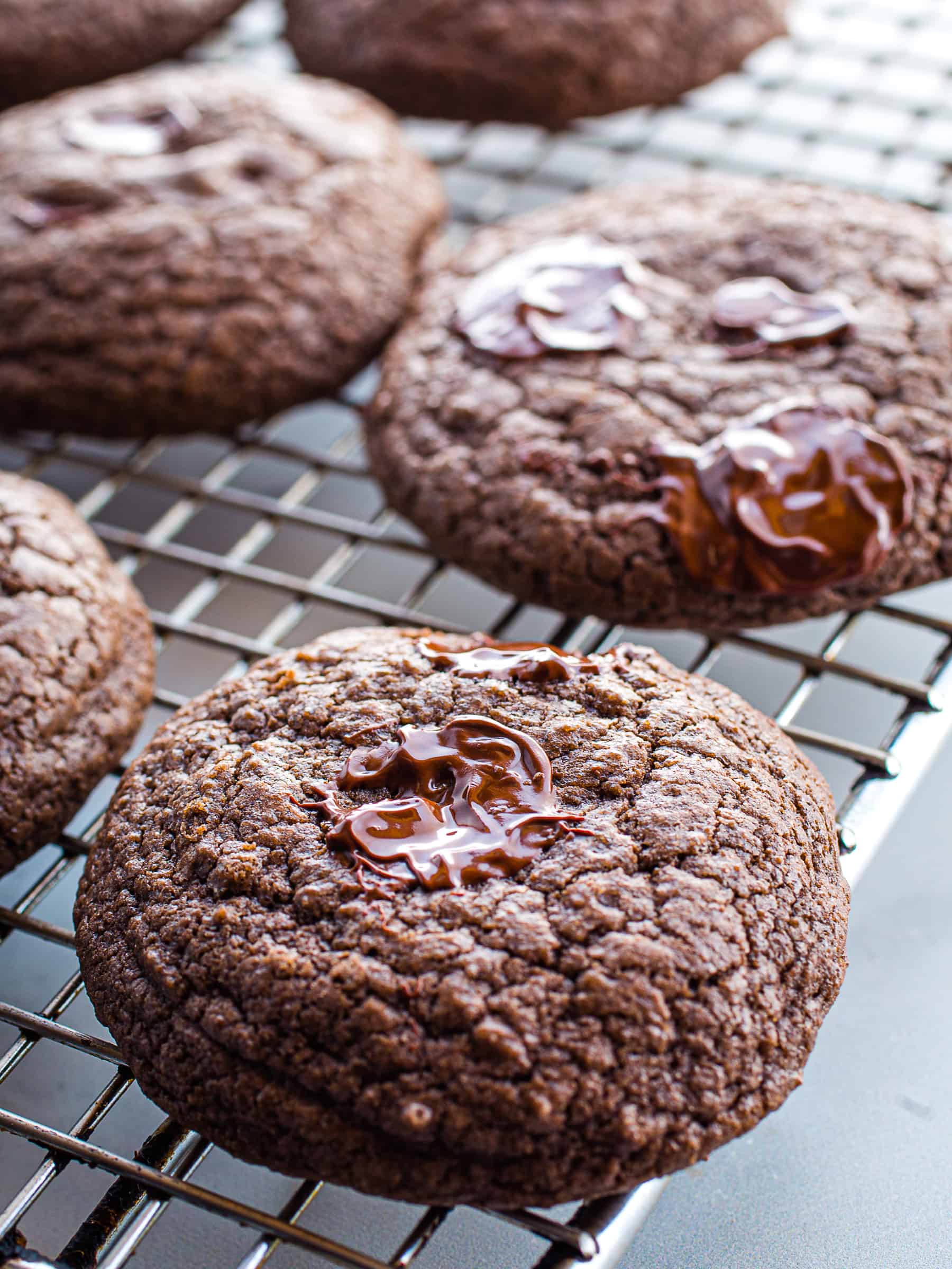 Gluten-Free Chocolate Cookies on a cooling rack.