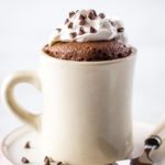 Gluten-Free Chocolate Mug Cake. Topped with Whipped Cream and Mini-Chocolate Chips