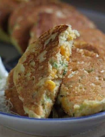 Gluten-Free Corn Scallion Pancakes on a platter.