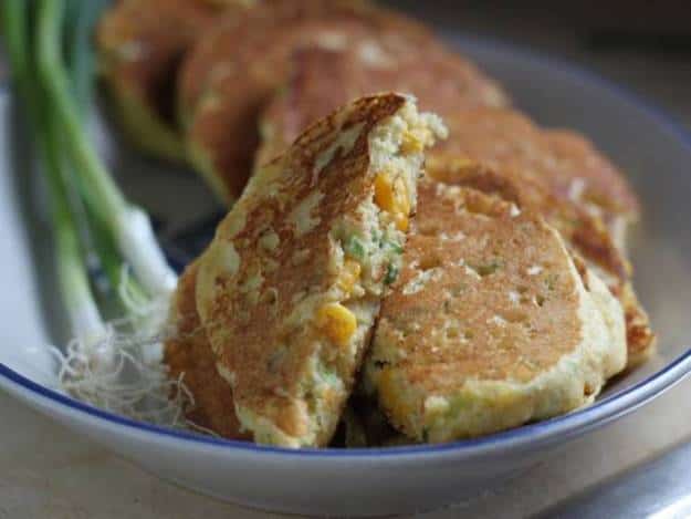 Gluten-Free Corn Scallion Pancakes on a platter.