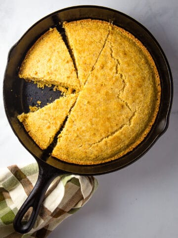 Gluten-free cornbread in a skillet.