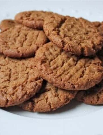 Gluten-Free Flourless Peanut Butter Cookies on a white platter.