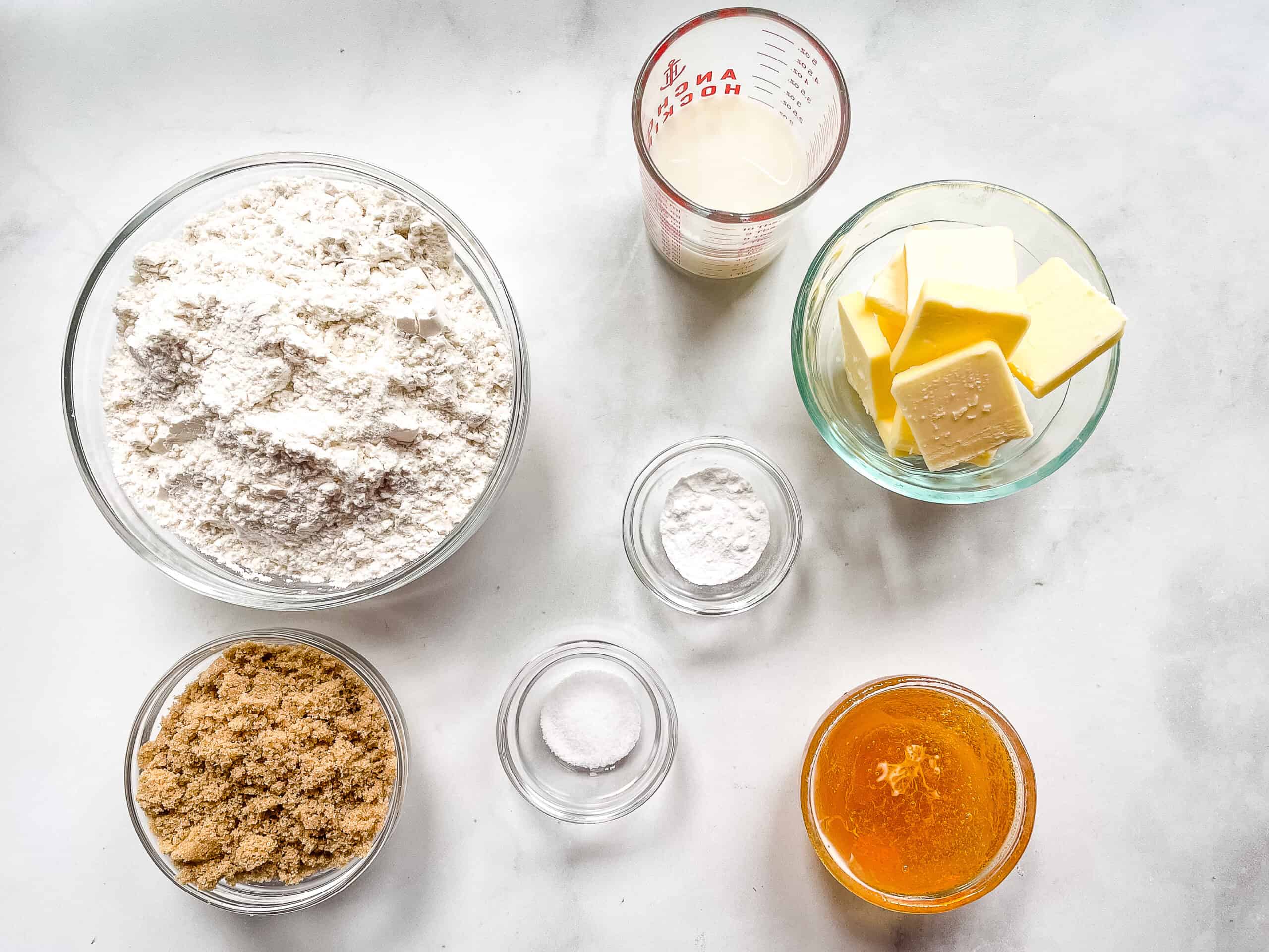 Gluten-free graham cracker ingredients on a counter.