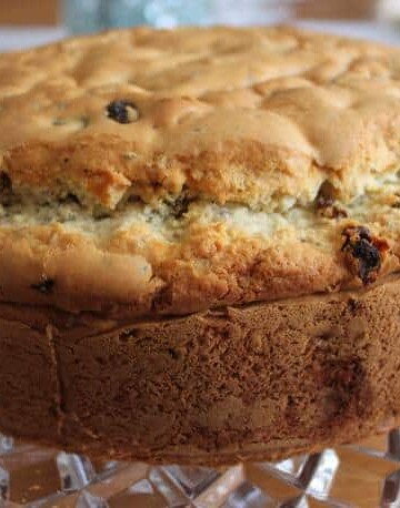 Gluten-Free Irish Soda Bread on a glass platter.