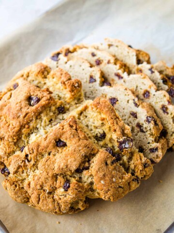 Gluten-free Irish soda bread sliced on a pan.