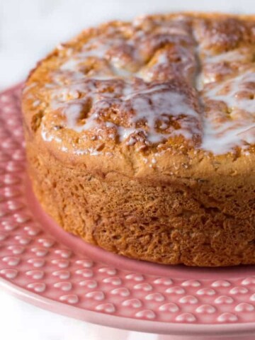 Gluten-Free Italian Easter bread on pink cake stand.