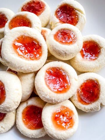 Plate of gluten-free thumbprint cookies.