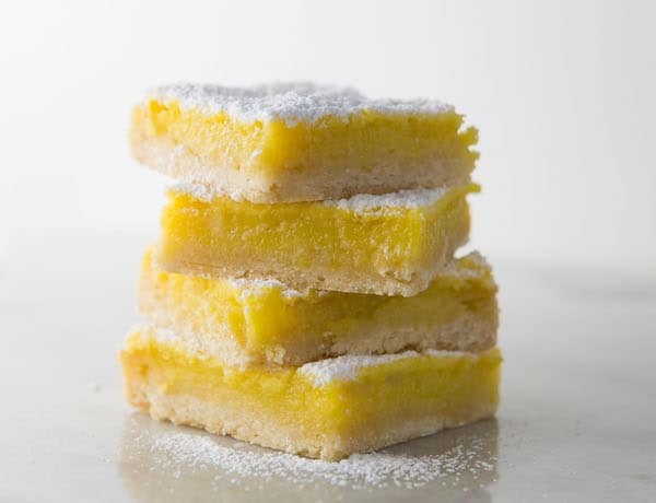 Gluten-free lemon bars in a stack.