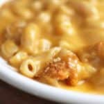 Gluten-free macaroni and cheese on a plate.