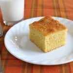 Gluten-free maple cornbread on a white plate.