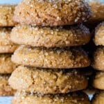 Gluten-free molasses cookies in a stack.