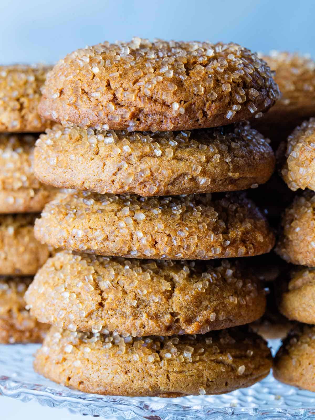 Gluten-free molasses cookies in a stack.