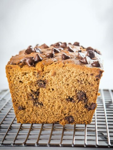 Gluten-Free Peanut Butter Banana Bread on Cooling Rack.