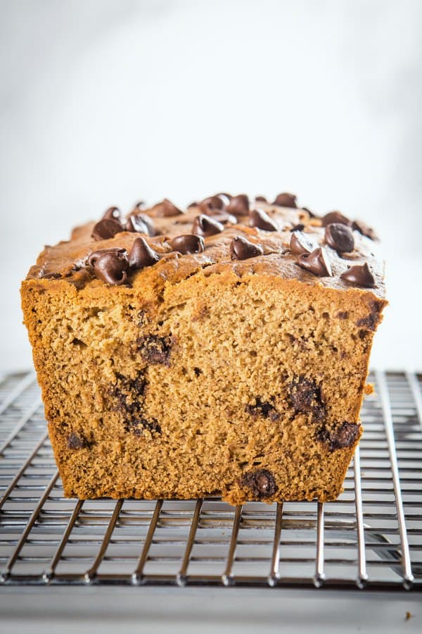 Gluten-Free Peanut Butter Banana Bread on Cooling Rack