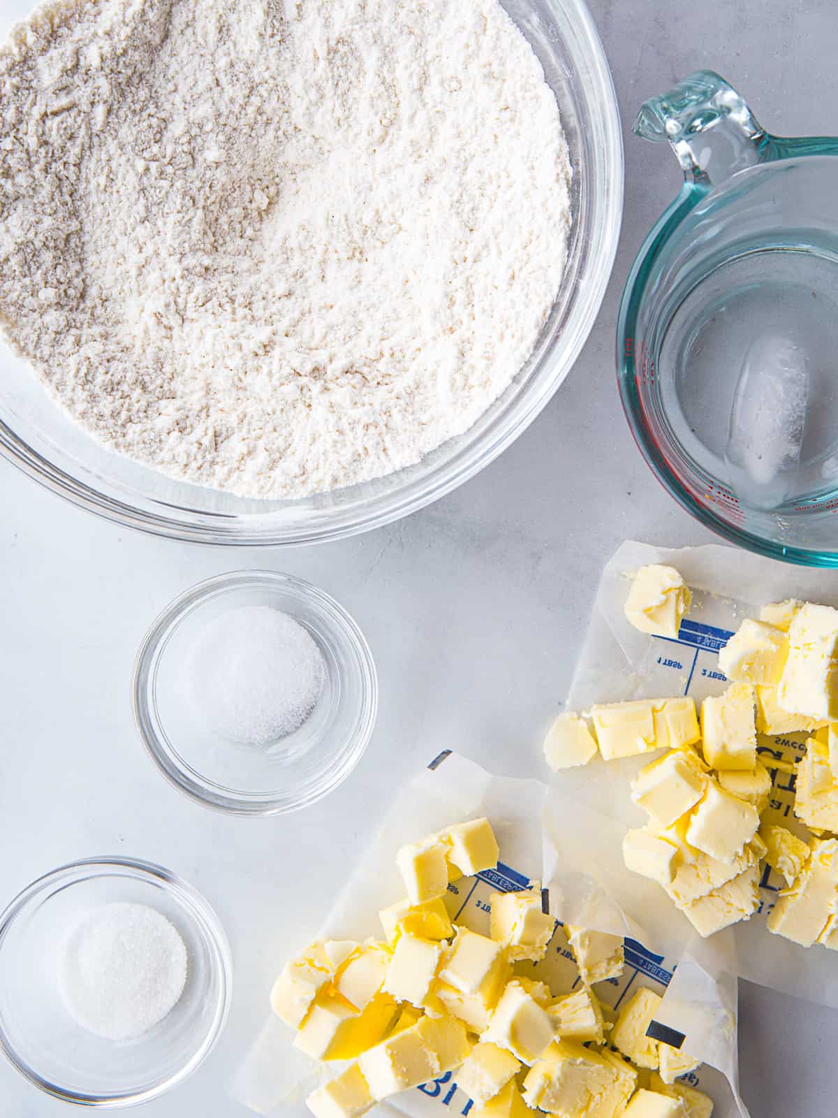 Ingredients for gluten-free pie dough on the counter.