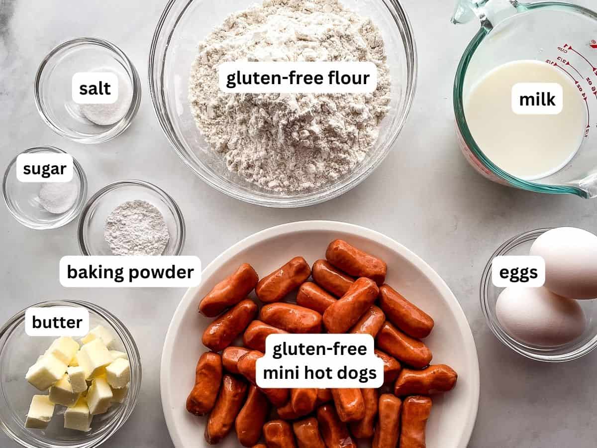 Ingredients for gluten-free pigs in blanket on the counter.