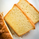 Two slices of gluten-free pound cake.