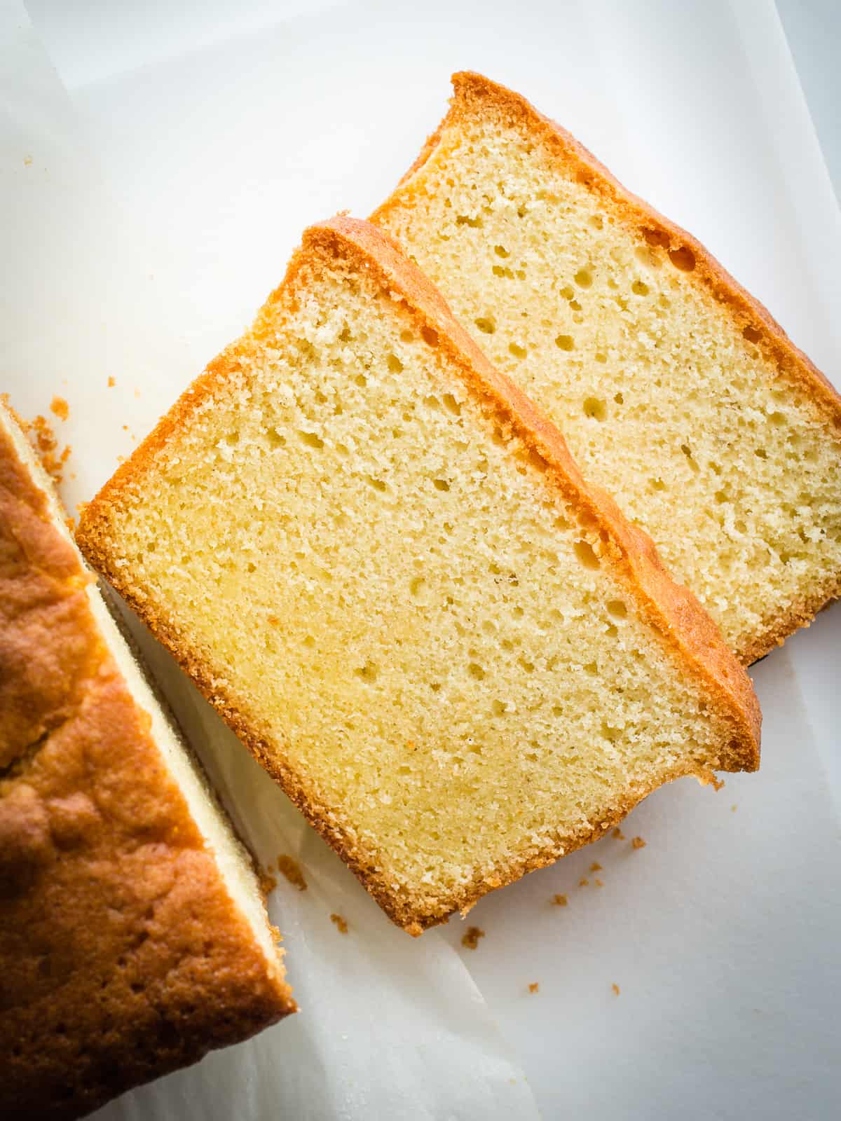 Two slices of gluten-free pound cake.