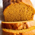 Sliced gluten-free pumpkin bread.