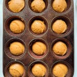 Gluten-free pumpkin muffin batter in a pan.