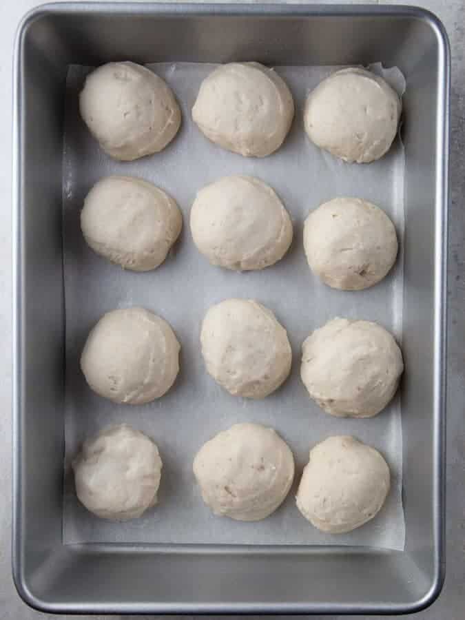 Gluten-Free Soft Roll Dough Shaped on a Pan Photo