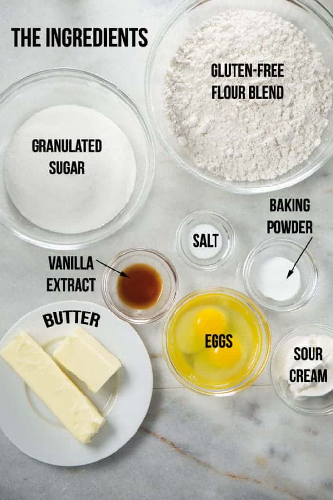 Gluten-free soft sugar cookie ingredients in bowls.