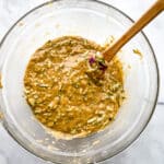 Gluten-free zucchini bread batter after 5 minute rest. Batter is loose.