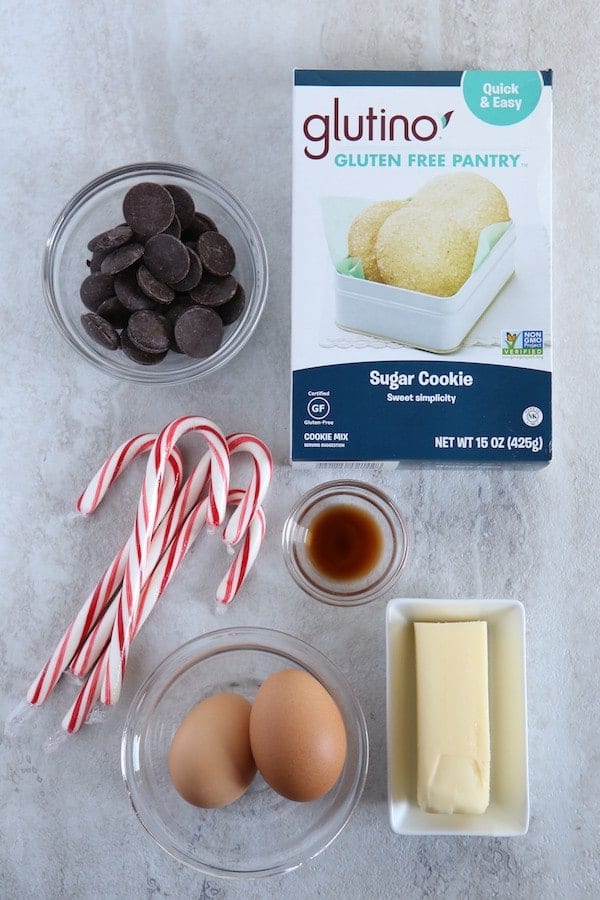 Gluten-free peppermint bark cookie ingredients.