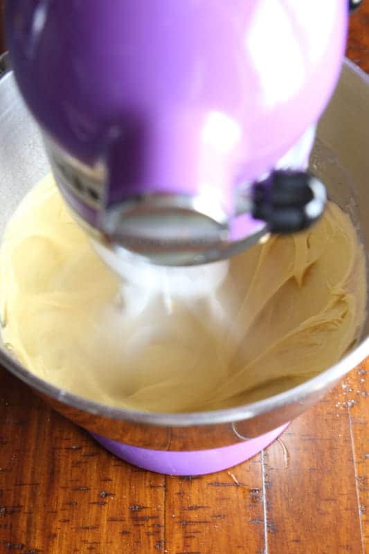 Mixing gluten-free sandwich bread dough in a stand mixer.