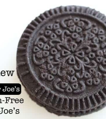 Gluten-free sandwich cookie. Text on Image: Gluten-Free Joe Joe's Review Sandwich Cookie.