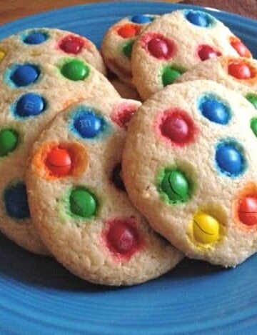 Soft Gluten-Free Sugar Cookies Topped with M&Ms.