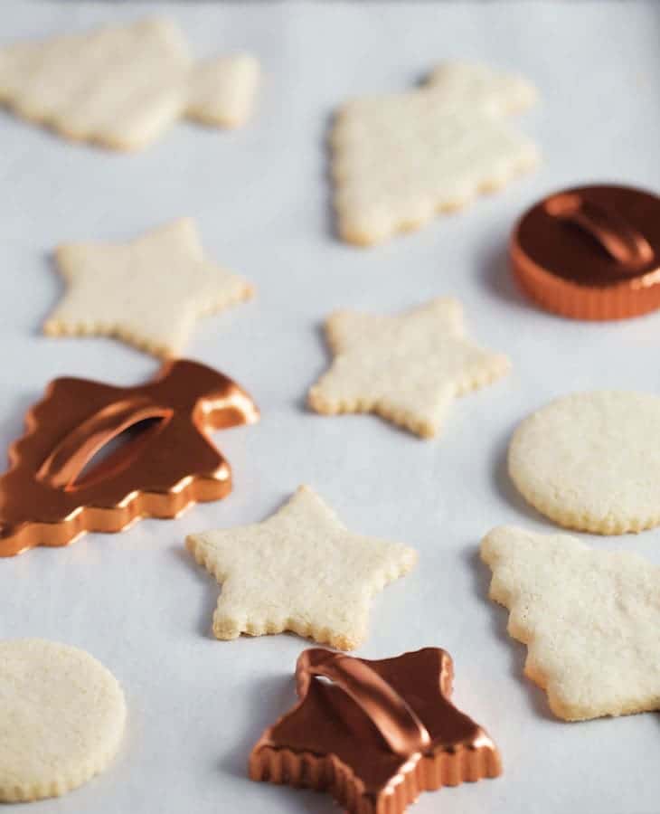 Paleo Cut Out Sugar Cookies on a baking sheet.