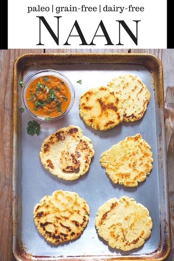 Paleo Naan on a sheet pan with dip.