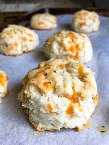 Red Lobster Cheddar Bay Biscuit Baked on Sheet Pan.