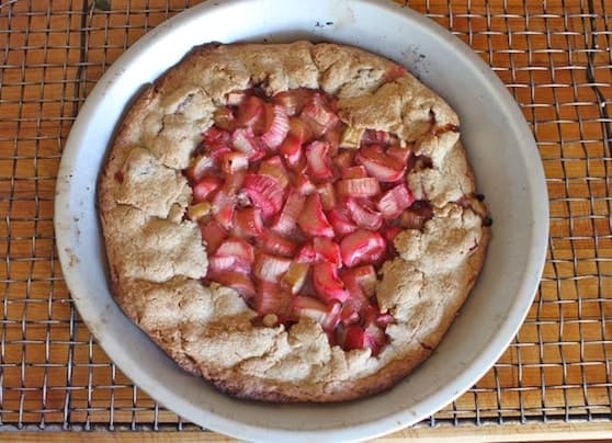 Easy Gluten-Free Rhubarb Galette in pan. 