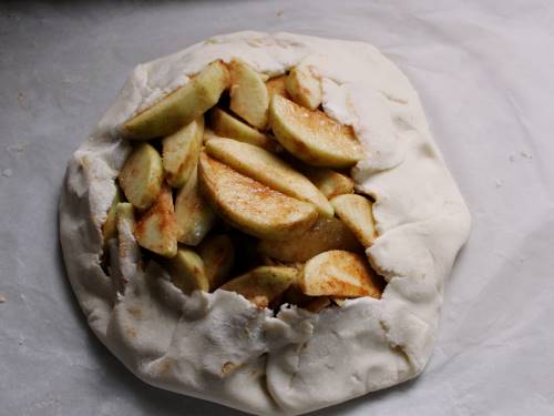 Easy Gluten-Free Apple Pie, unbaked on a sheet pan.