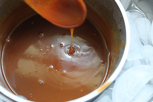 Caramel sauce cooling in pan.